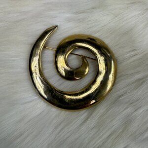 Vintage Gold Tone Swirl Brooch 2.25" X 2.5" MCM